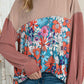 Floral Contrast Colorblock Ribbed Top