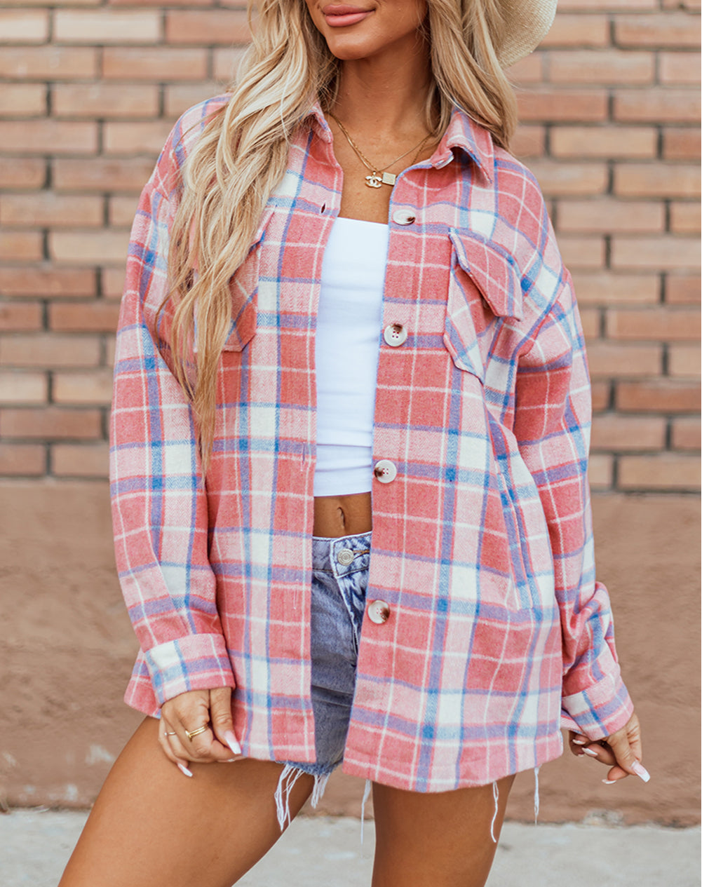 Plaid Flap Pocket Button Up Shacket