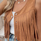 Fringed Snap Button Front Suedette Vest