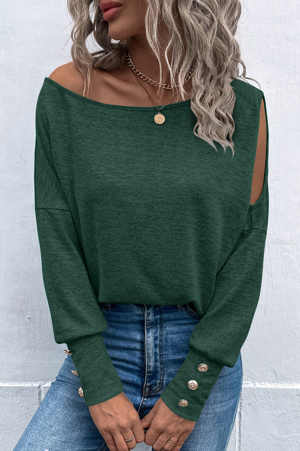 Asymmetrical Cut Out Buttoned Long Sleeve Top