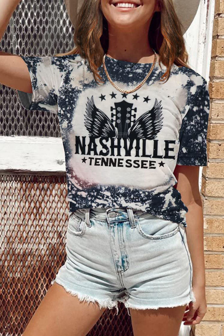 Bleached Round Neck Short Sleeve T-shirt