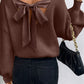 Lantern Sleeve V Neck Knot Back Sweater