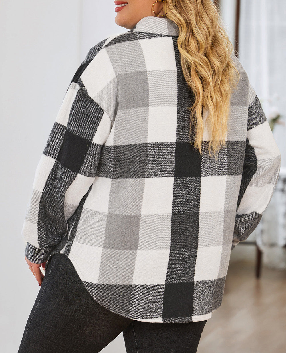 Plus Size Checkered Button-Up Shacket