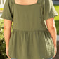 Solid Short Sleeve Square Neck Plus Babydoll Top