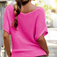 Clay Solid Loose Knit Short Dolman Sleeve Sweater