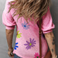 Textured Colorful Floral Print Puff Sleeve T Shirt