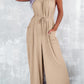 Spaghetti Straps Waist Tie Wide Leg Jumpsuit with Pockets