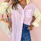 Stripe Contrast Collar Long Sleeve Patchwork Shirt