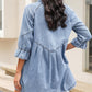 Ruffled 3/4 Sleeve Buttoned Front Plus Size Denim Dress