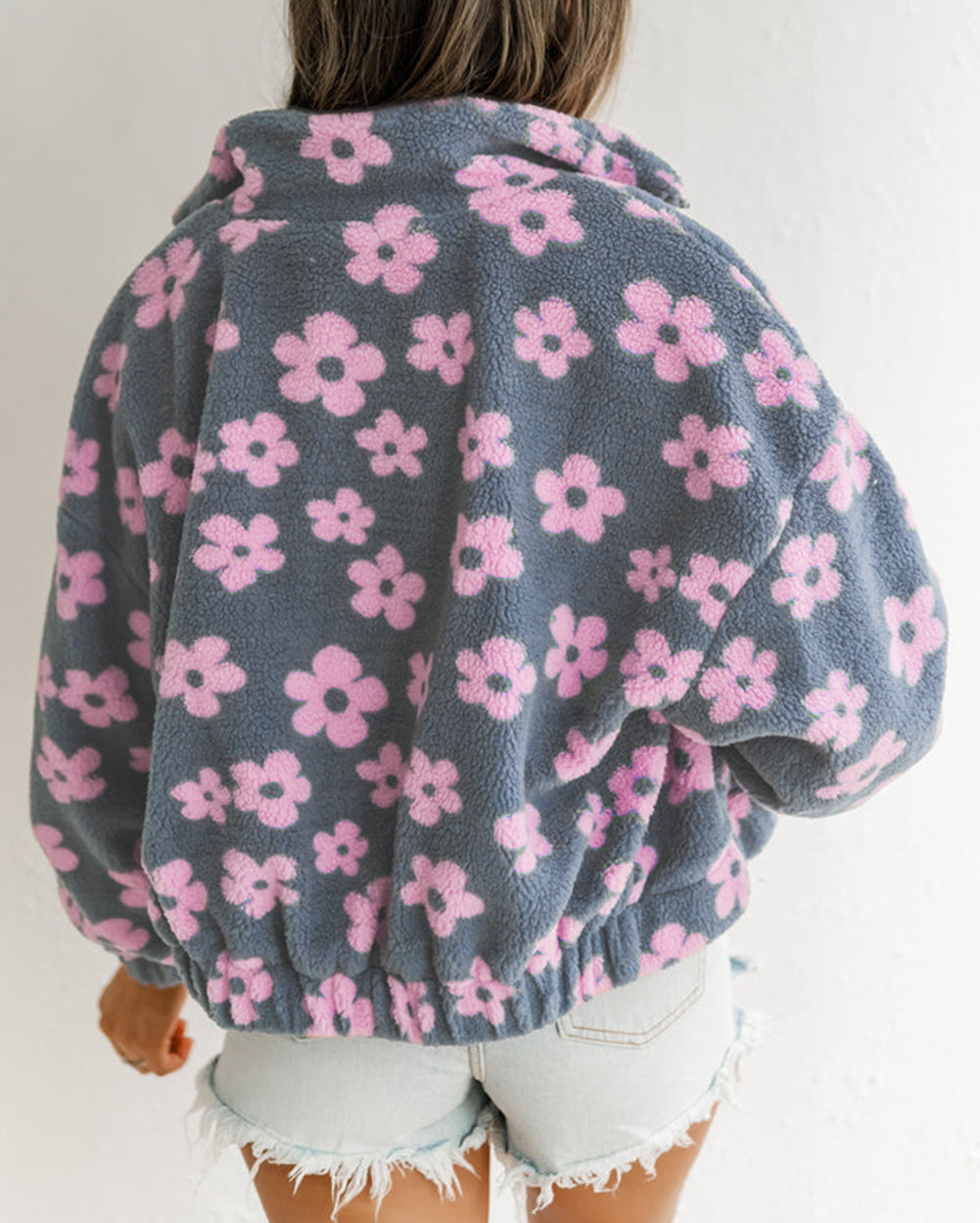 Flower Zip up Sherpa Jacket