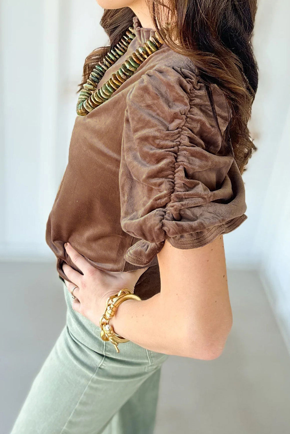 Ruffled Arm Velvet Top