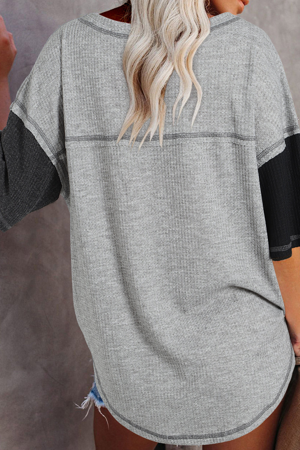 Waffle Colorblock Long Sleeve Oversized Top