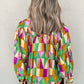 Geometric Print Buttoned Balloon Sleeve Loose Fit Shirt