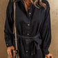 Button-Up Belted Denim Shirt Dress