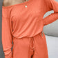 Ribbed Drawstring Waist Long Sleeve Romper