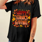 Happy Thanksgiving Leaves Print Crew Neck T Shirt