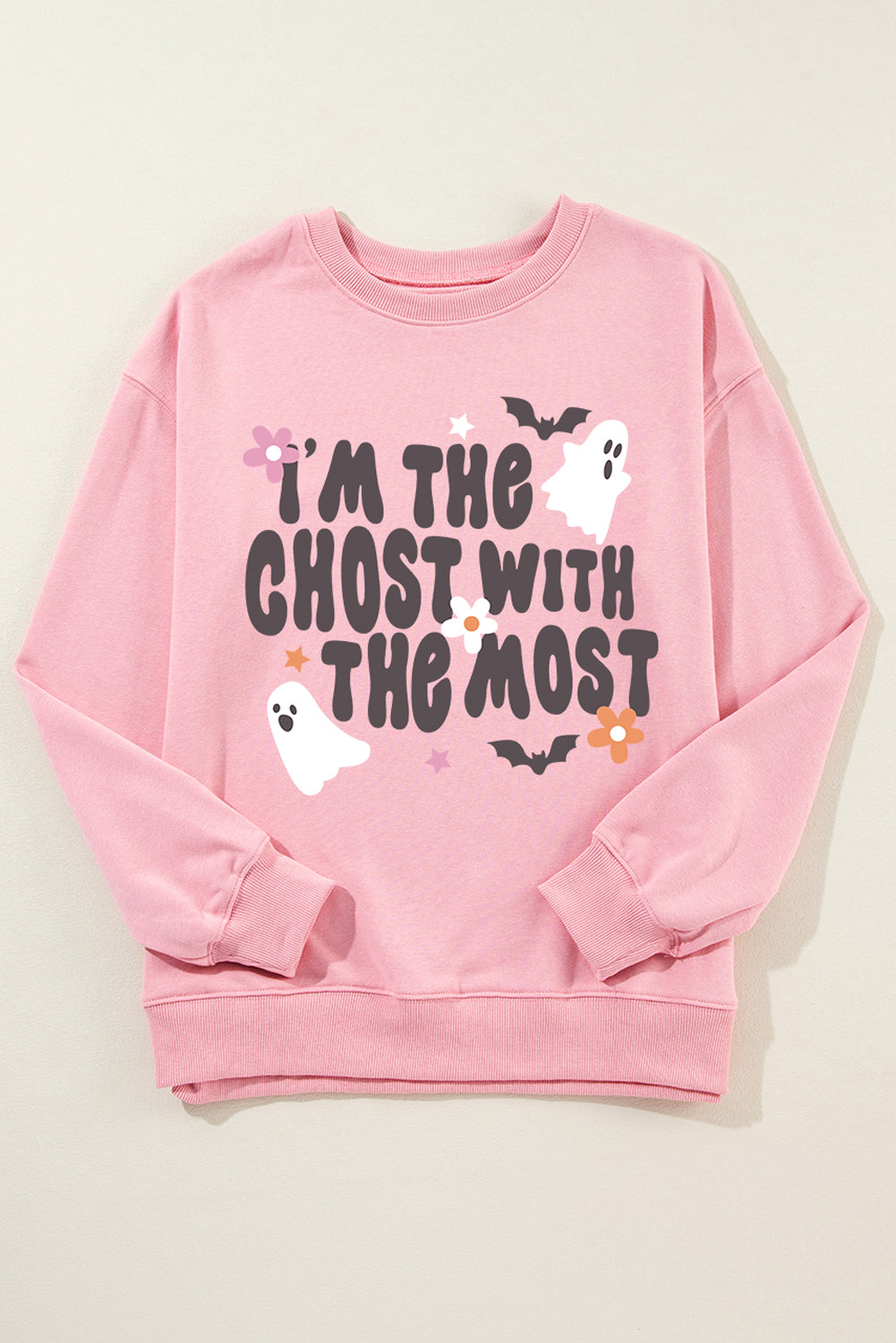 Halloween Slogan Ghost Bat Graphic Drop Shoulder Sweatshirt