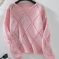 Hollowed Rhombus Pattern Sequin Detail Round Neck Sweater