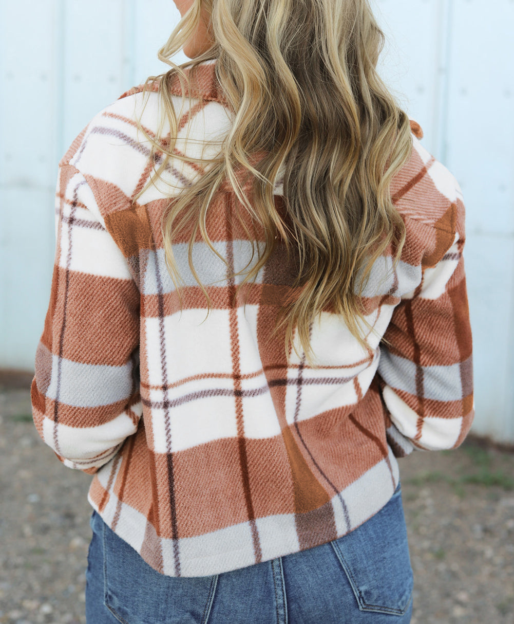 Honeycomb Plaid Flap Pockets Shacket