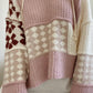 Floral Check Pattern Colorblock Wide Sleeve Hooded Sweater