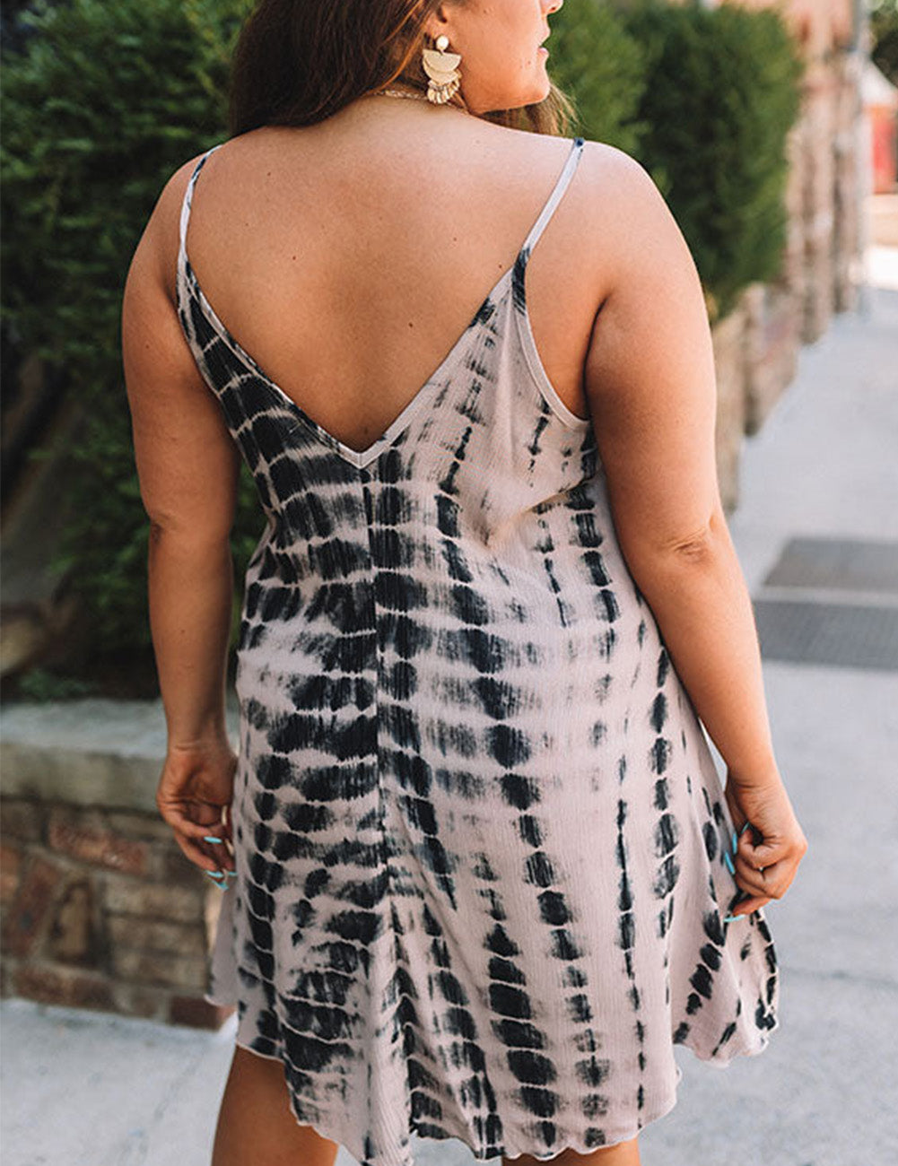 Plus Size Tie Dye Spaghetti Strap Mini Dress