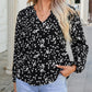 Plus Size Floral Print Ruched Split Neck Blouse