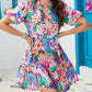 Floral Print V Neck Puff Sleeve Mini Dress