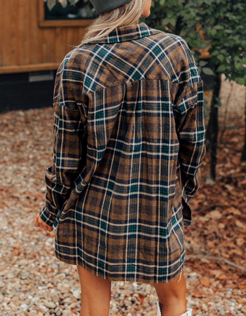 Plaid Print Chest Pockets Buttoned Shirt Jacket