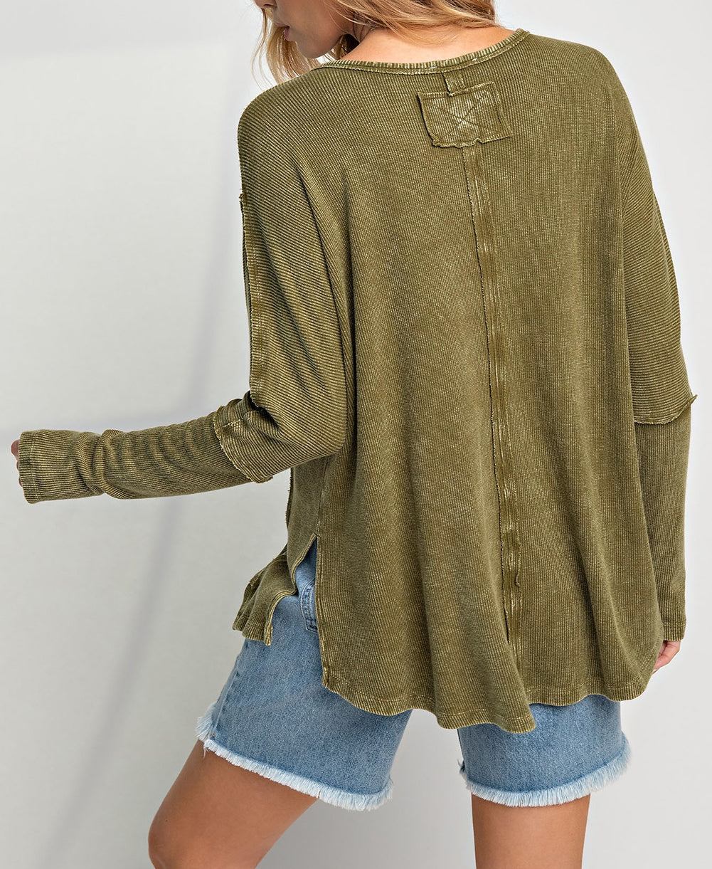 Raw Seam Mineral Washed Long Sleeve Top