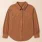 Corduroy Flap Pocket Button Up Round Hem Shacket