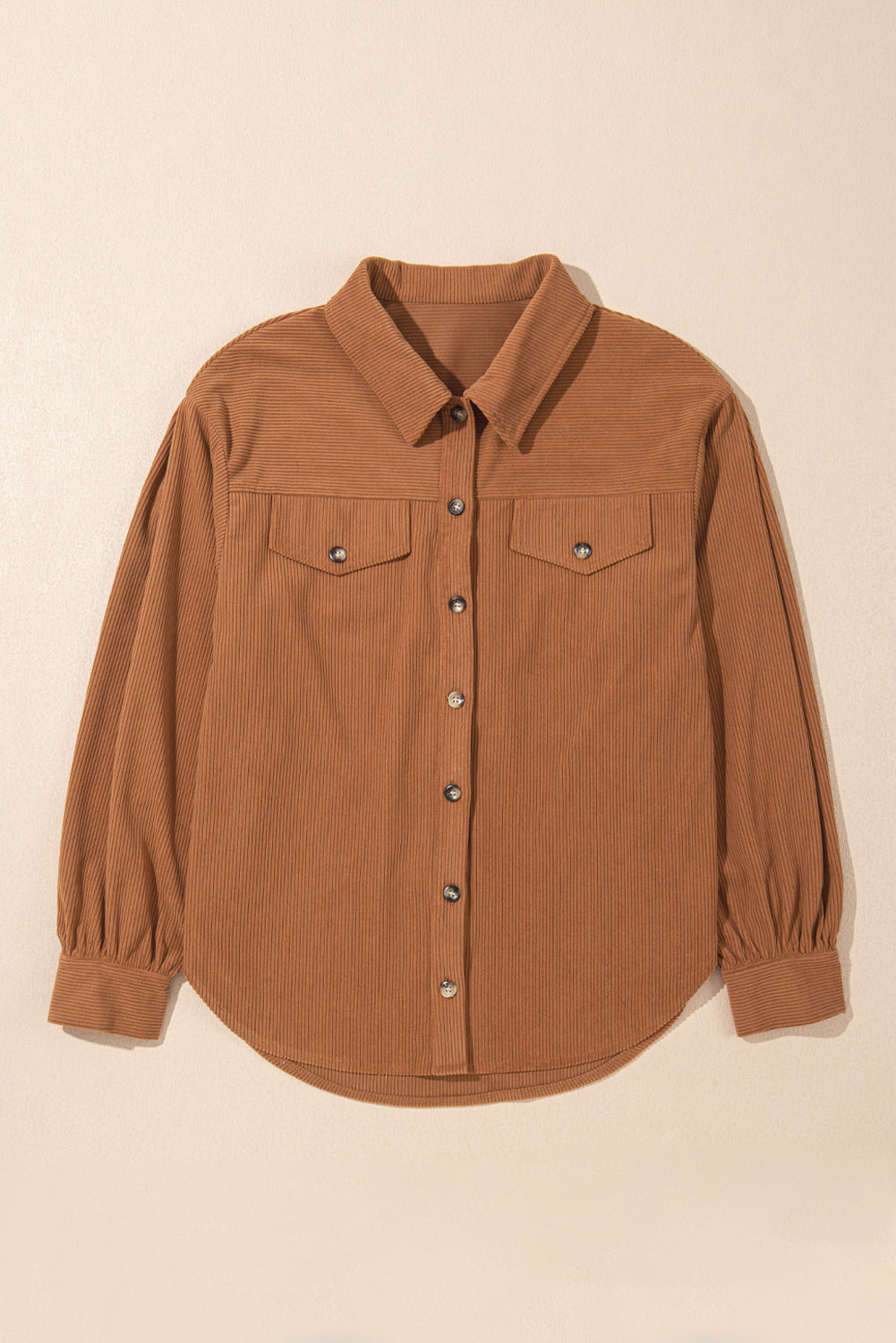 Corduroy Flap Pocket Button Up Round Hem Shacket