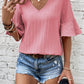 Ruffled Half Sleeve V Neck Textured Top