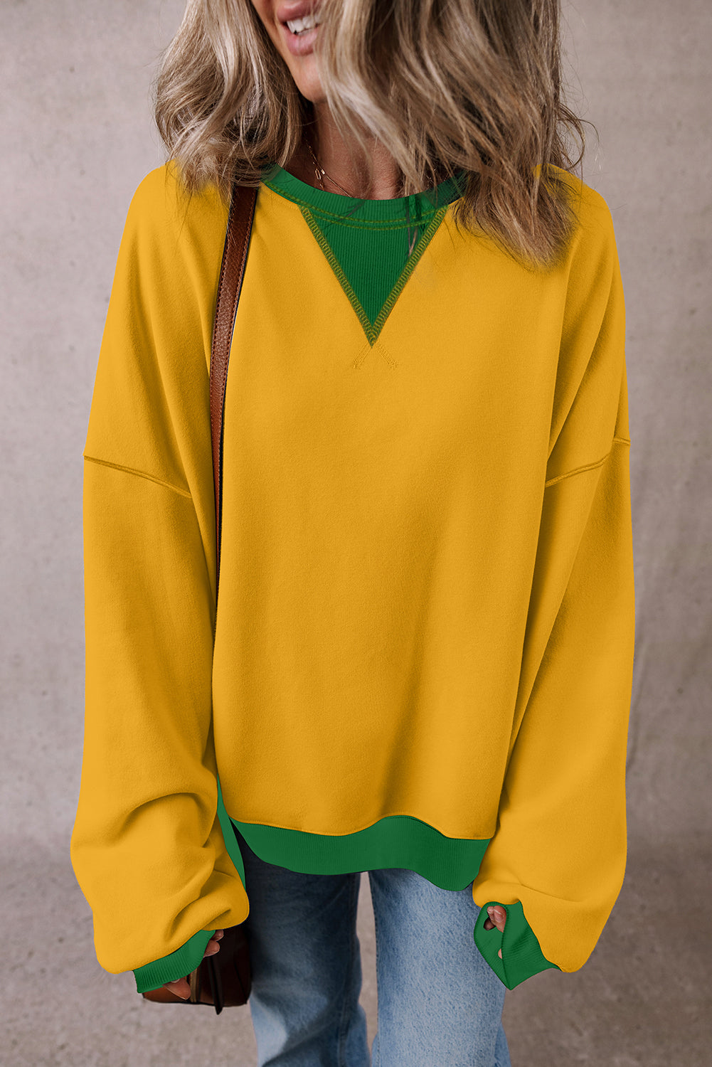 Color Block Patch Drop Shoulder Oversized Sweatshirt
