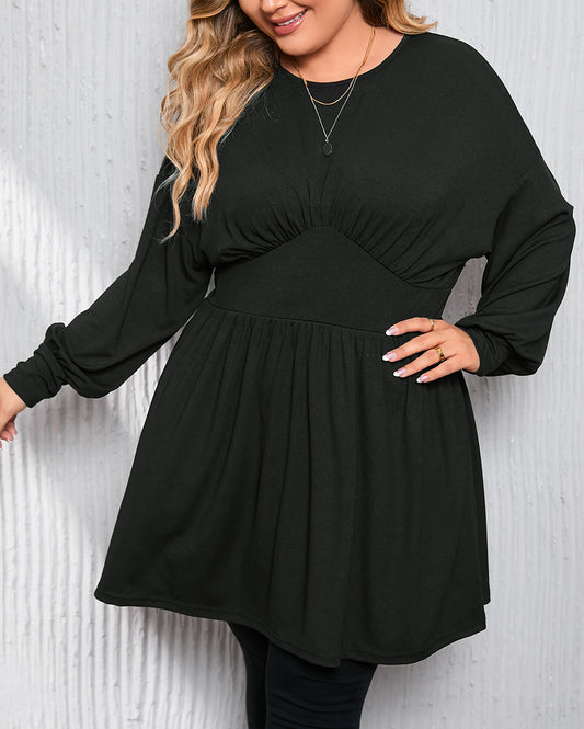 Plus Size Ribbed Knit Long Sleeve Tunic Babydoll Top