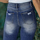 Roll-up Distressed Bermuda Denim Shorts