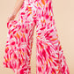 Rose Boho Abstract Floral Print Wide Leg Pants