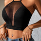 Daring Mesh Insert Cross Straps Cropped Top