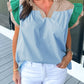 Colorblock Ruffled Sleeve Frill V Neck Blouse