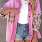 Plaid Patchwork Chest Pockets Oversized Shirt Jacket