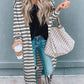 Stripe Print Open Front Duster Cardigan