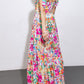 Striped Trim Self-tie Straps Floral Maxi Dress