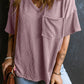 V Neck Chest Pocket Loose T-shirt