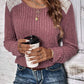 Ribbed Knit Lace Patch Shoulder Casual Sweater