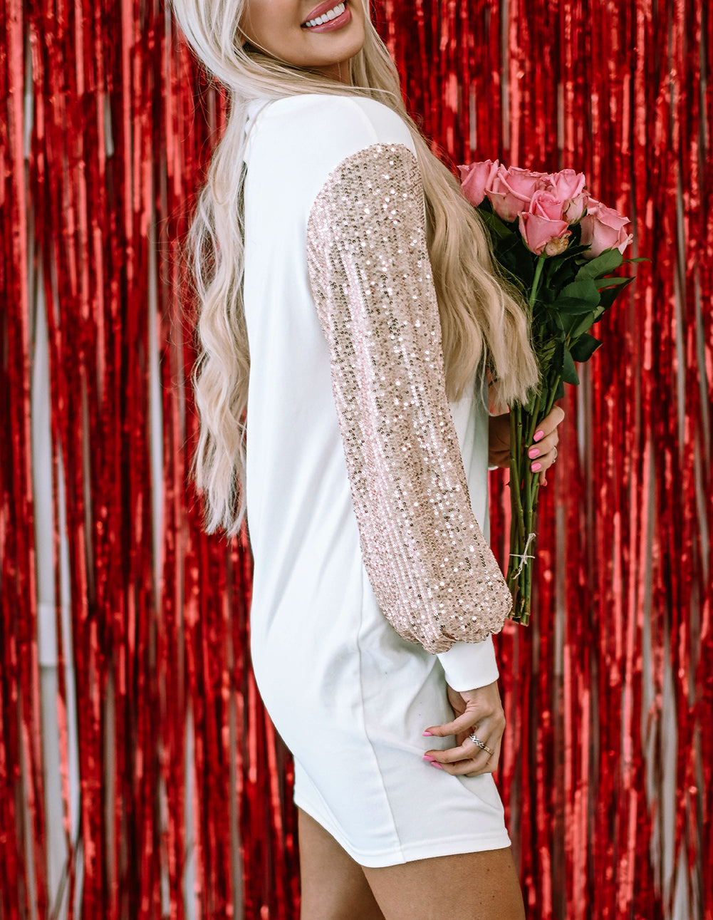 Sequin Puff Sleeve Shift Mini Dress