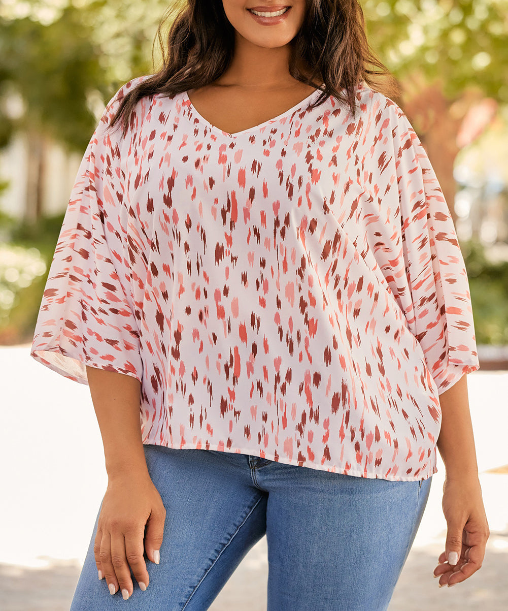Printed 3/4 Dolman Sleeve Plus Size Blouse