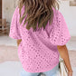 Flower Embroidered Hollow-out Puff Sleeve Blouse