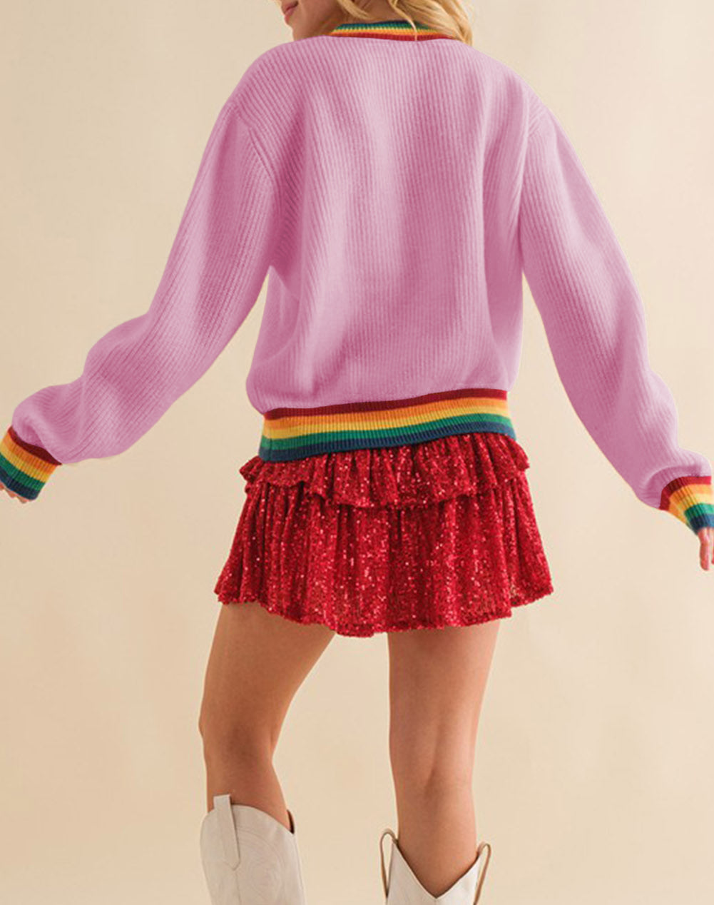 Merry & Bright Colorful Stripes Trim Sweater