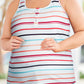 Colorful Striped Henley Button Plus Size Tank Top