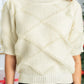 Rhombus Pattern Ribbed Trim Short Sleeve Sweater