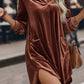Collared V Neck Two Pockets Shift Velvet Dress